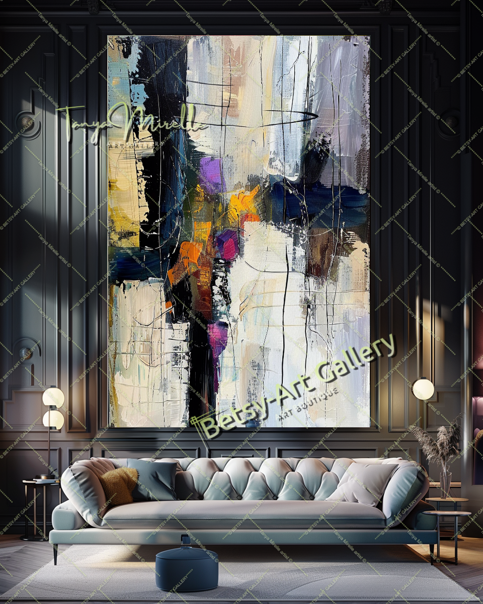 Abstract Tree Painting on Canvas – Large Modern Wall Art #143