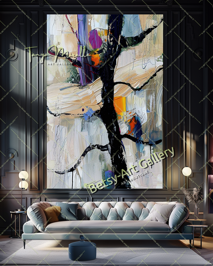 Abstract Tree Painting on Canvas – Large Modern Wall Art #143