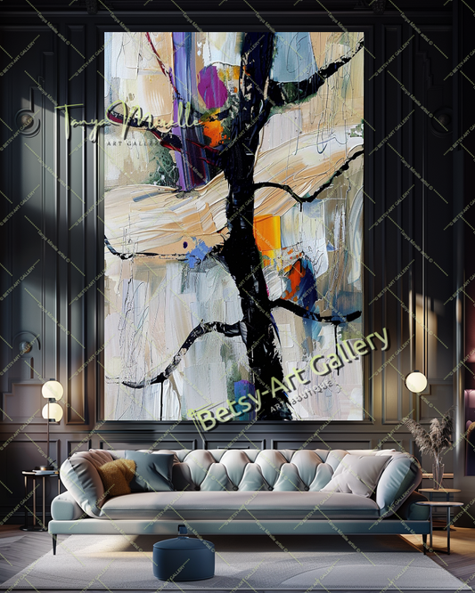 Abstract Tree Painting on Canvas – Large Modern Wall Art #143