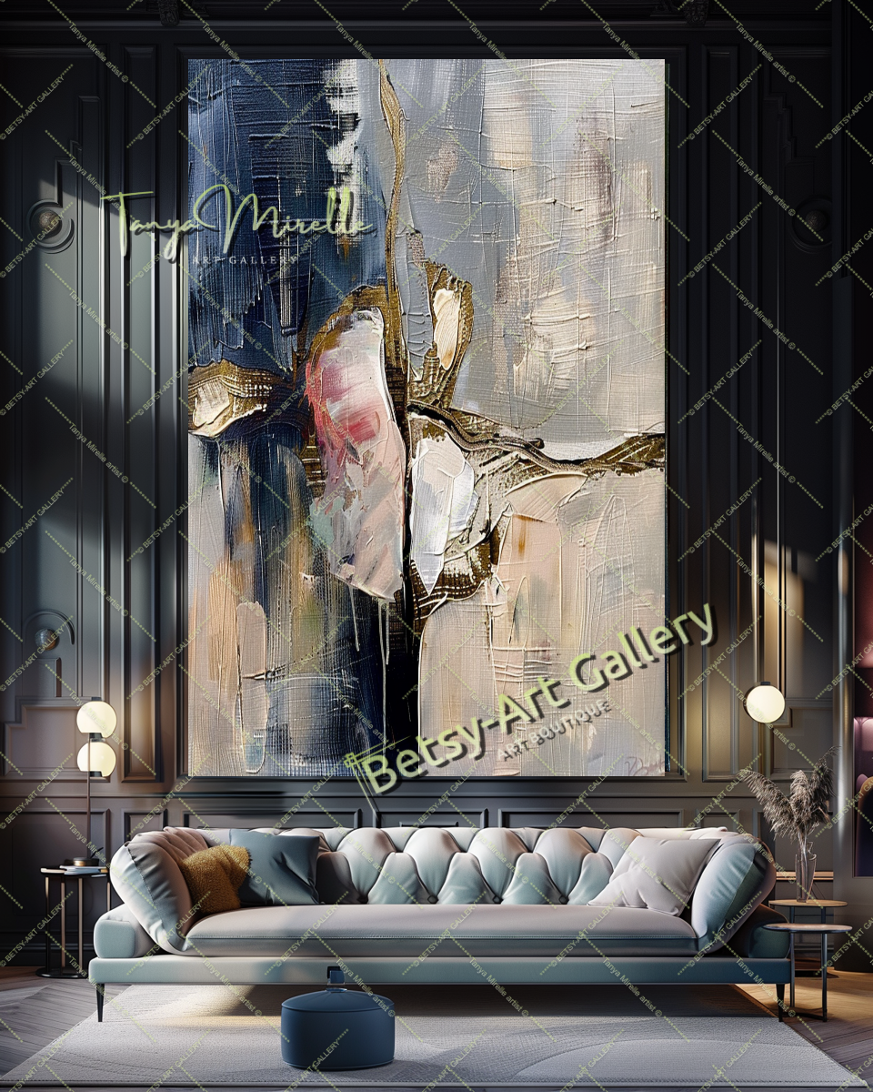 Abstract Tree Painting on Canvas – Large Modern Wall Art #143