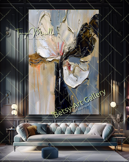Gray Beige Abstract Painting – Large Modern Wall Art #144