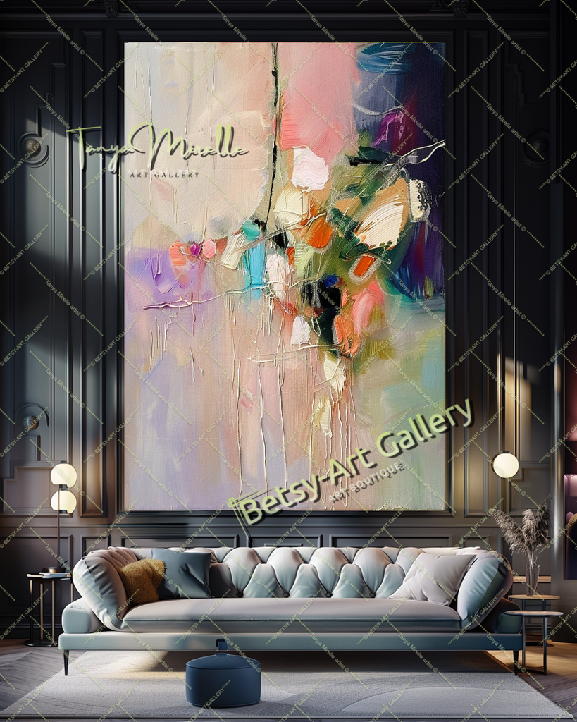 Pastel Colors Abstract Painting – Large Modern Wall Art #146 – Large – Oil on Canvas – {{ product.title }} canvas artwork by Tanya Mirelle – modern wall decor – original artwork for home, living room, office, or gallery – original artwork by BETSY-ART GALLERY