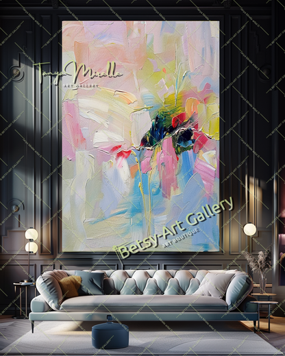 Soft Pastel Abstract Painting – Large Modern Wall Art #149