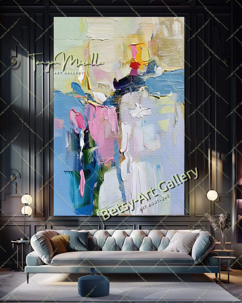 Soft Pastel Abstract Painting – Large Modern Wall Art #149
