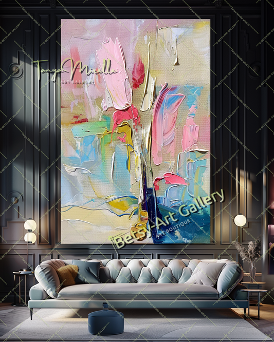 Soft Pastel Abstract Painting – Large Modern Wall Art #149