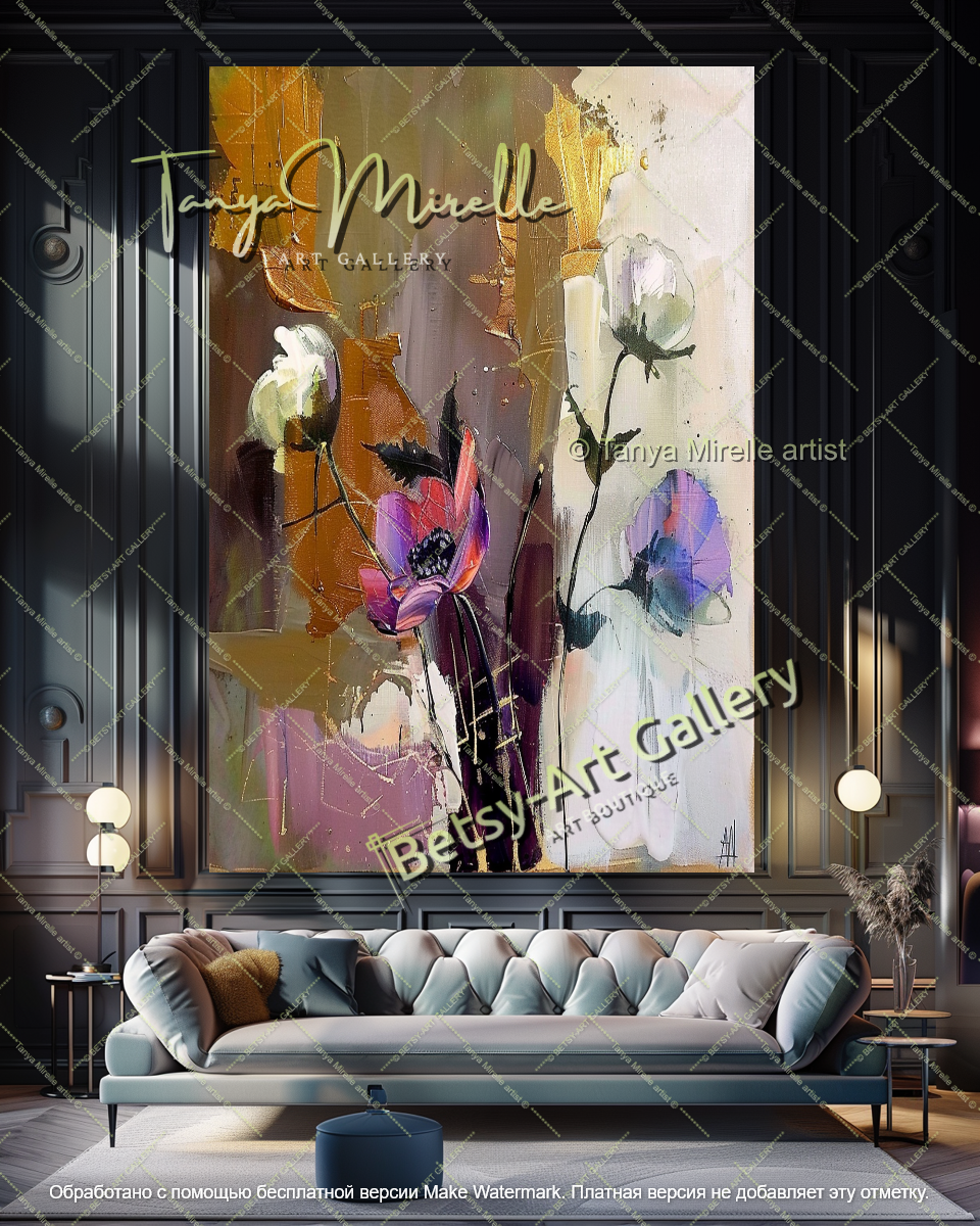 Textured Oil Floral Painting Large Wall Art