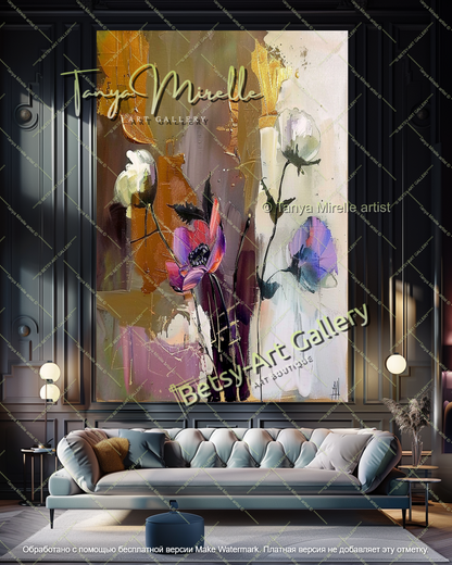 Textured Oil Floral Painting Large Wall Art