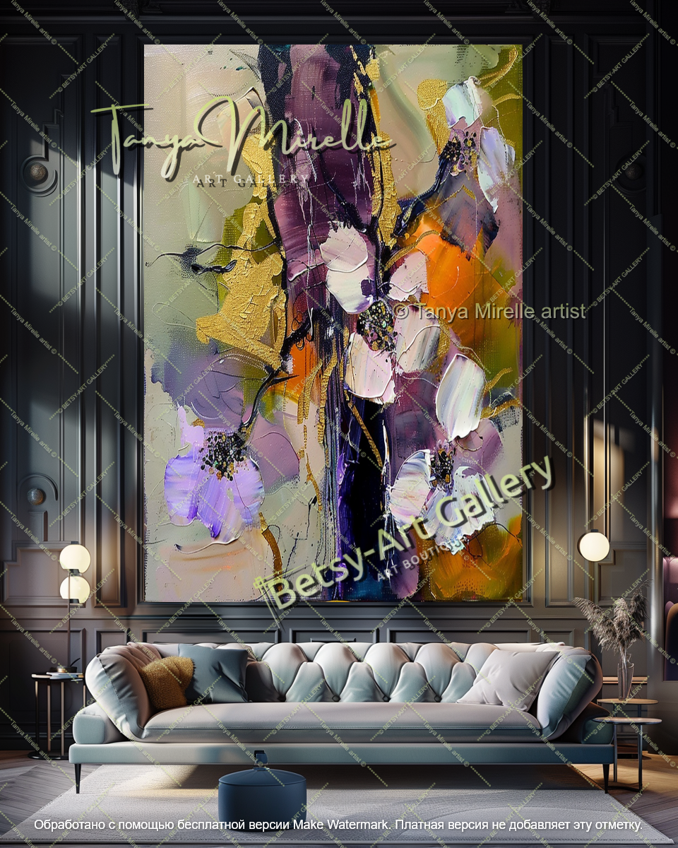 Textured Oil Floral Painting Large Wall Art