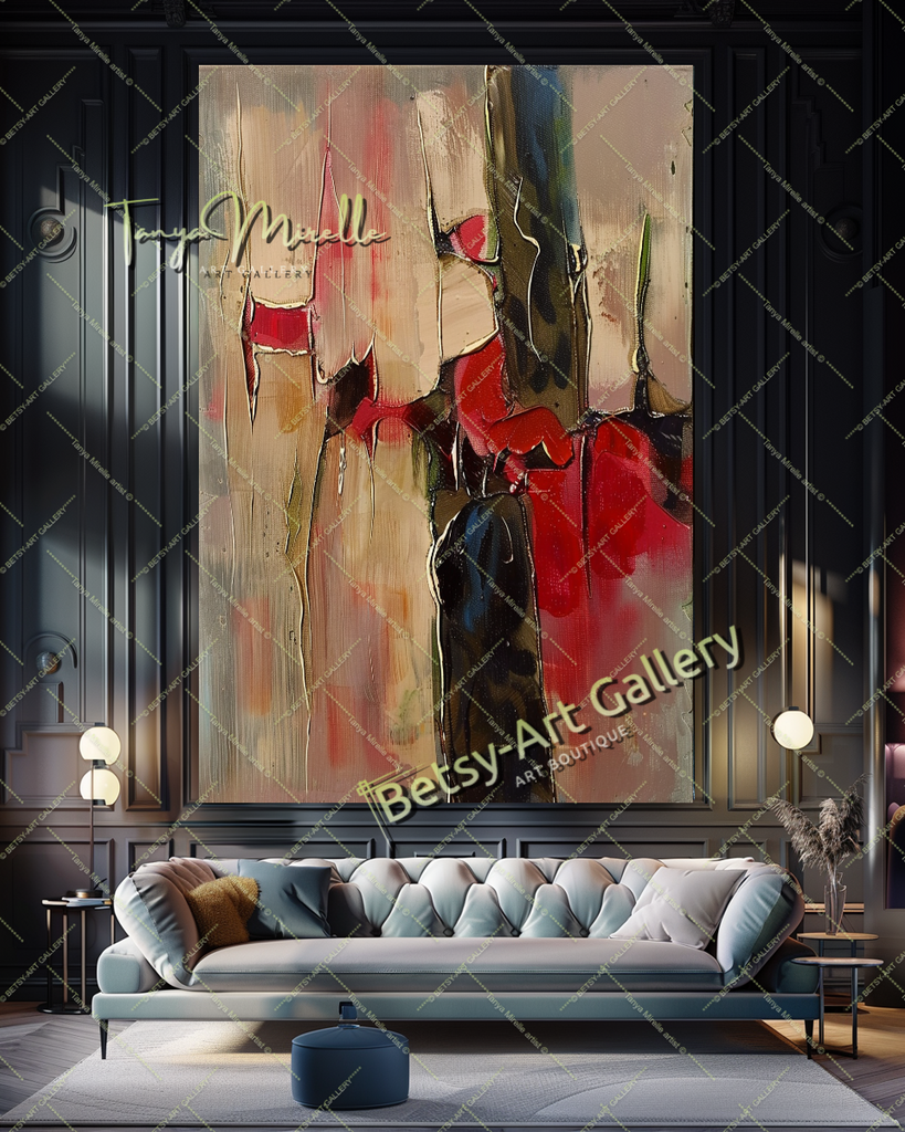 Bold Red Abstract Painting – Large Modern Wall Art #151 – Large – Oil on Canvas – {{ product.title }} canvas artwork by Tanya Mirelle – modern wall decor – original artwork for home, living room, office, or gallery – original artwork by BETSY-ART GALLERY