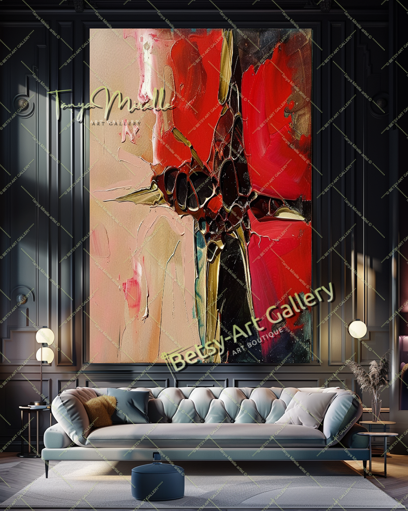 Bold Red Abstract Painting – Large Modern Wall Art #151 – Large – Oil on Canvas – {{ product.title }} canvas artwork by Tanya Mirelle – modern wall decor – original artwork for home, living room, office, or gallery – original artwork by BETSY-ART GALLERY