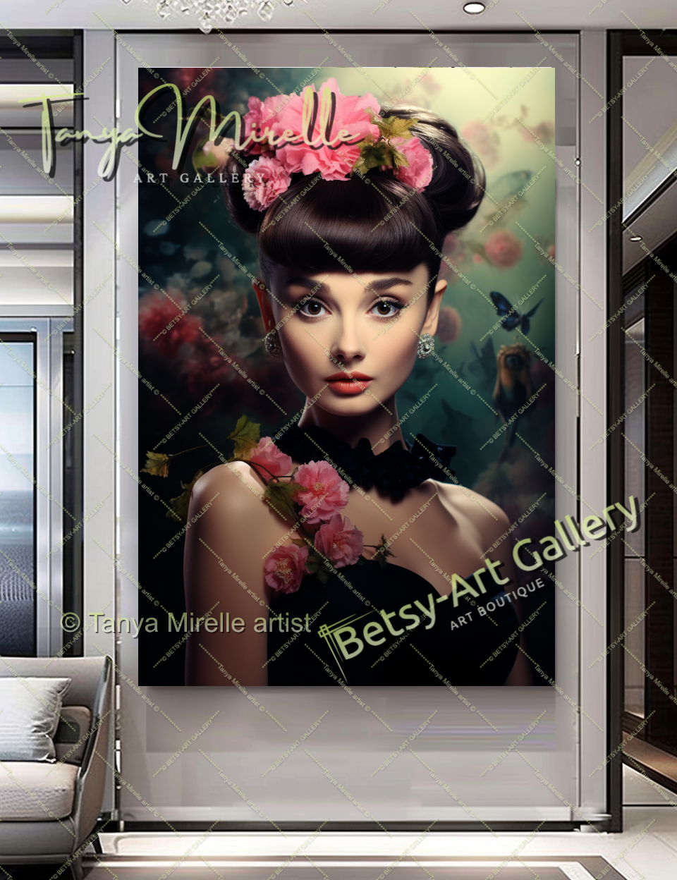 Pink Portrait Audrey Hepburn - Modern Canvas Print