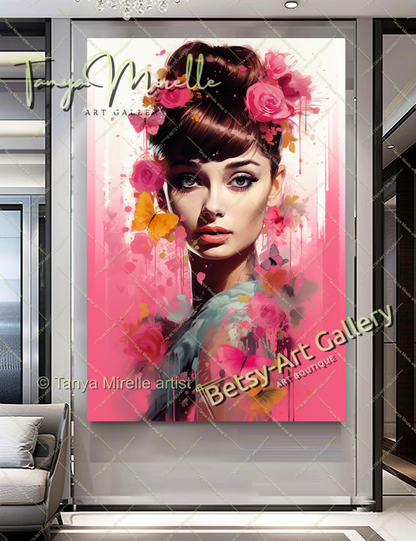 Pop Art Portrait Audrey Hepburn - Modern Canvas Print #2