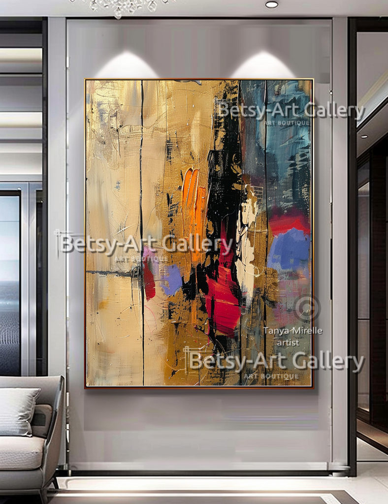 Colorful Abstract Painting on Canvas - Textured Impasto Artwork #58 – Large – Oil on Canvas – {{ product.title }} canvas artwork by Tanya Mirelle – modern wall decor – original artwork for home, living room, office, or gallery – original artwork by BETSY-ART GALLERY