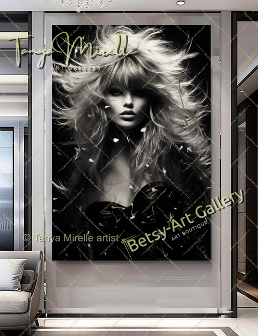 Pop Art Portrait Brigitte Bardot - Black White Modern Canvas Print