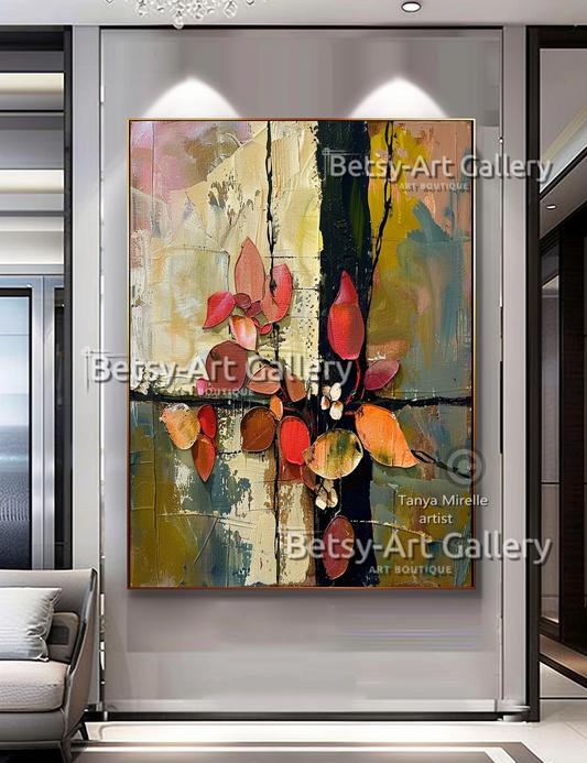 Abstract Floral Painting on Canvas - Textured Impasto Artwork #66