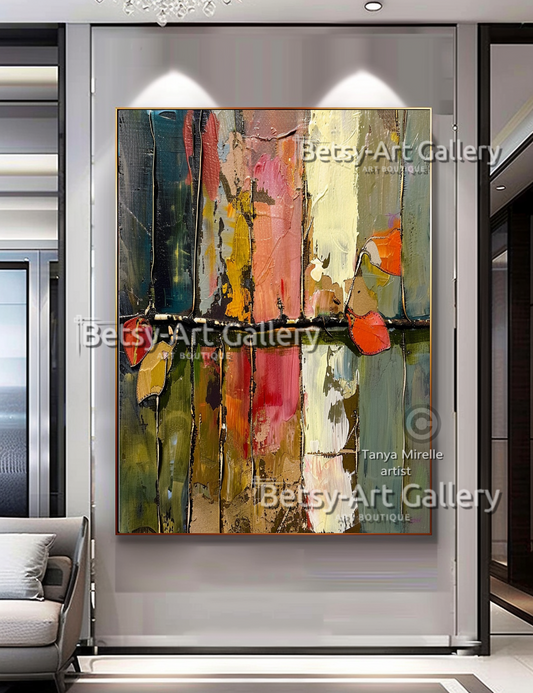 Abstract Floral Painting on Canvas - Textured Impasto Artwork #67