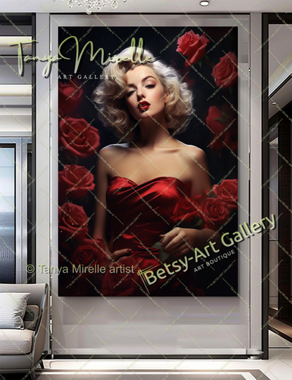 Woman's Floral Portrait - Modern Canvas Print