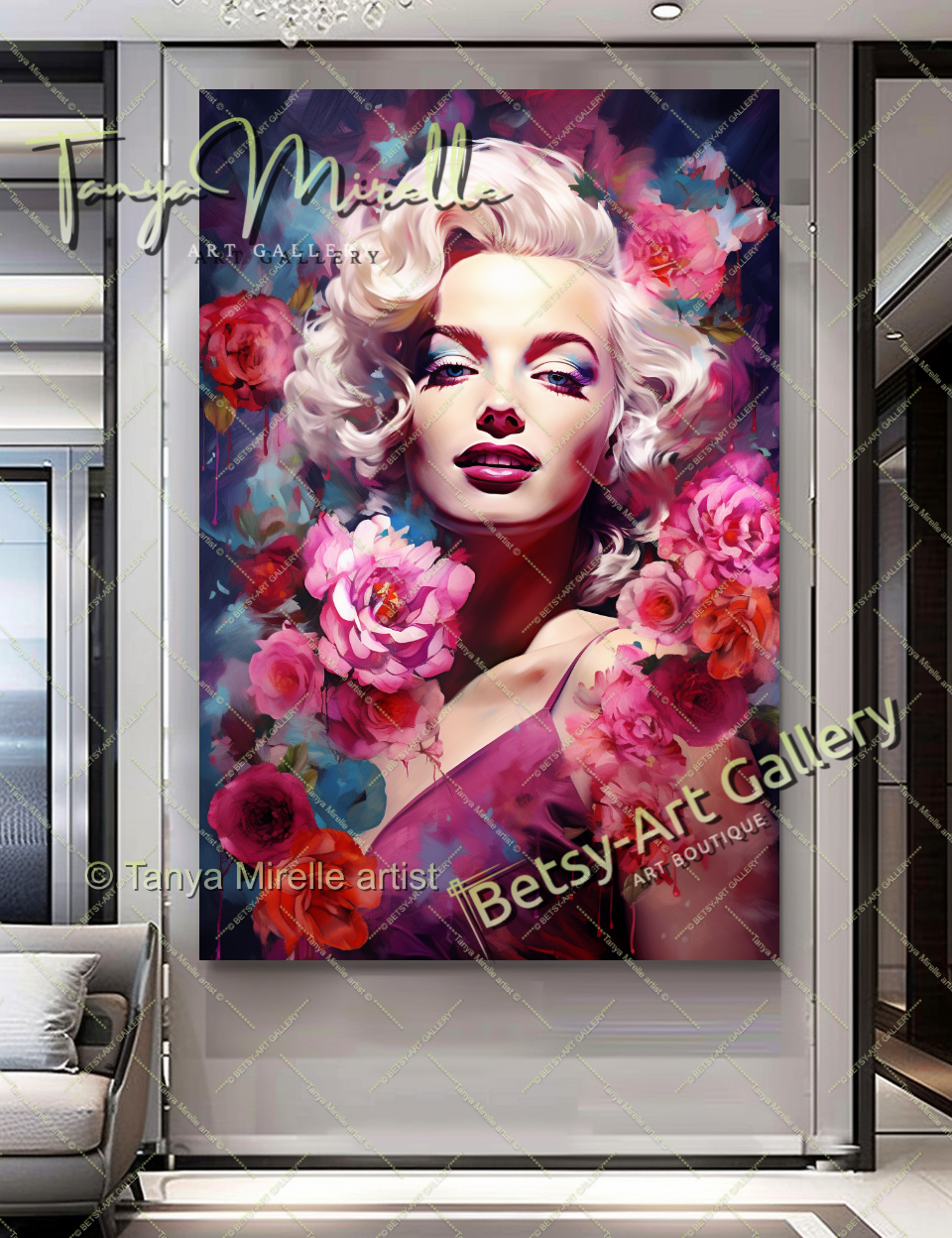 Woman's Floral Portrait - Modern Canvas Print