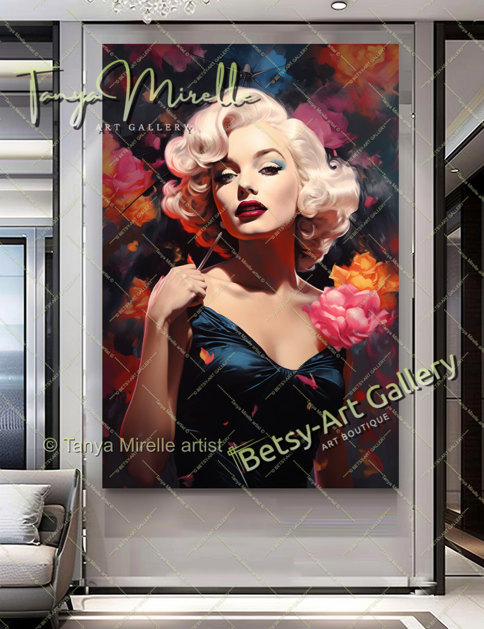 Woman's Floral Portrait - Modern Canvas Print