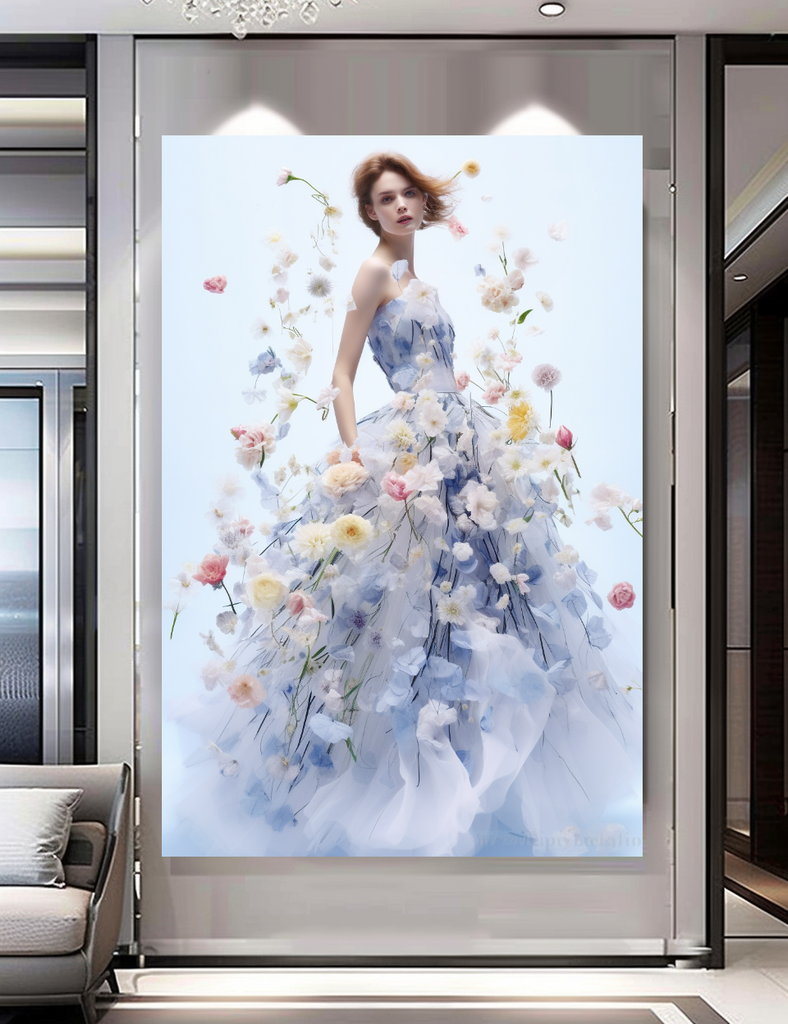 Floral Elegance in Bloom - Floral Woman Canvas Art - Romantic Print on Canvas - Luxury Canvas Wall Art – Large – Oil on Canvas – {{ product.title }} canvas artwork by Tanya Mirelle – modern wall decor – original artwork for home, living room, office, or gallery – original artwork by BETSY-ART GALLERY