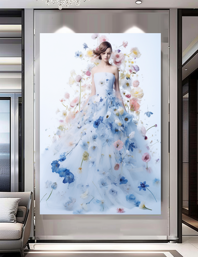 Floral Elegance in Bloom - Floral Woman Canvas Art - Romantic Print on Canvas - Luxury Canvas Wall Art – Large – Oil on Canvas – {{ product.title }} canvas artwork by Tanya Mirelle – modern wall decor – original artwork for home, living room, office, or gallery – original artwork by BETSY-ART GALLERY