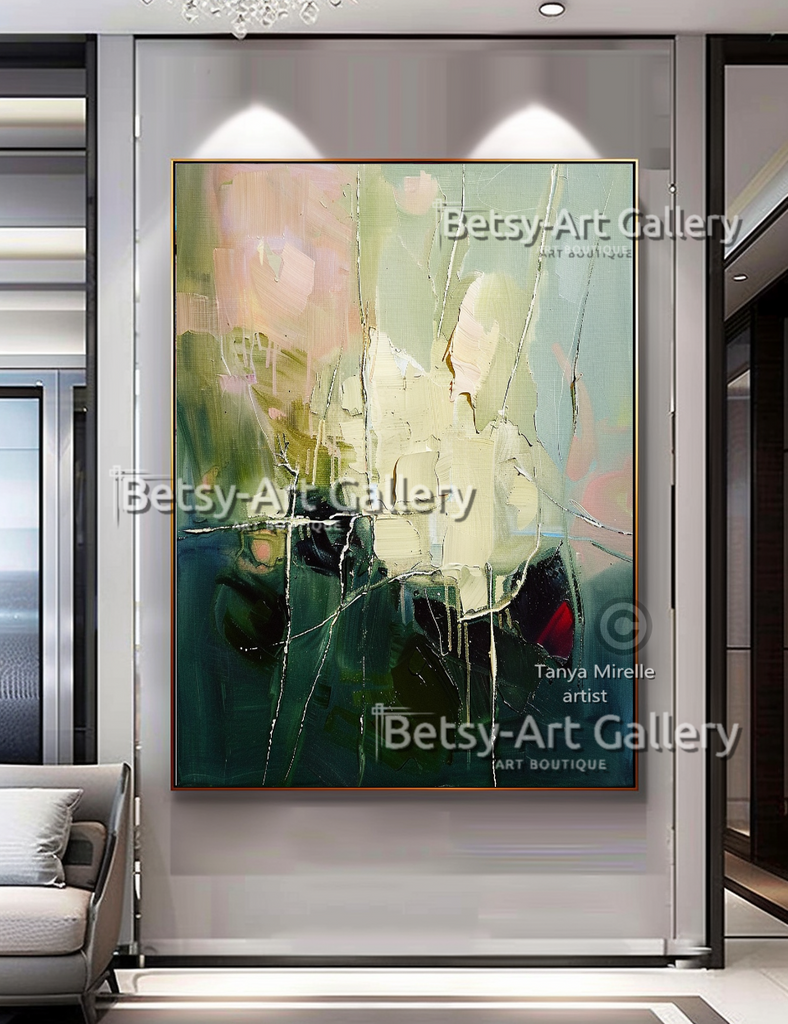 Vibrant Abstract Cactus – Modern Textured Impasto Wall Art #76 – Large – Oil on Canvas – {{ product.title }} canvas artwork by Tanya Mirelle – modern wall decor – original artwork for home, living room, office, or gallery – original artwork by BETSY-ART GALLERY