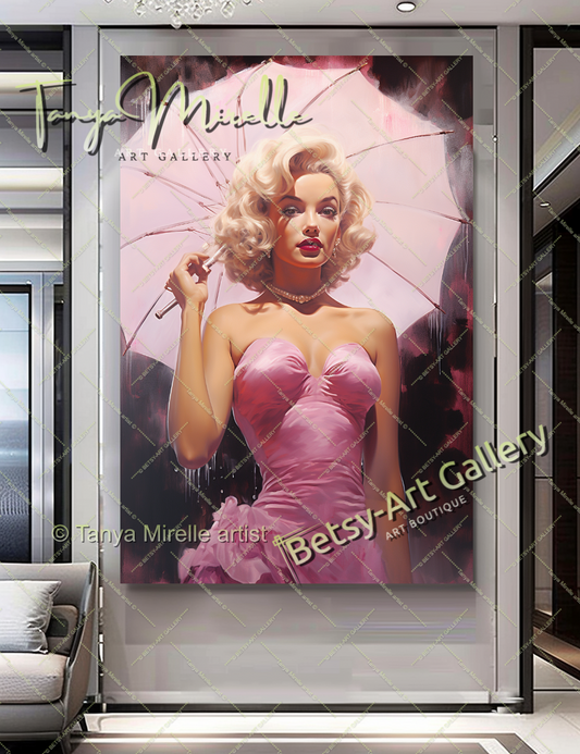 Portrait Marilyn Monroe with Umbrella - Modern Canvas Print