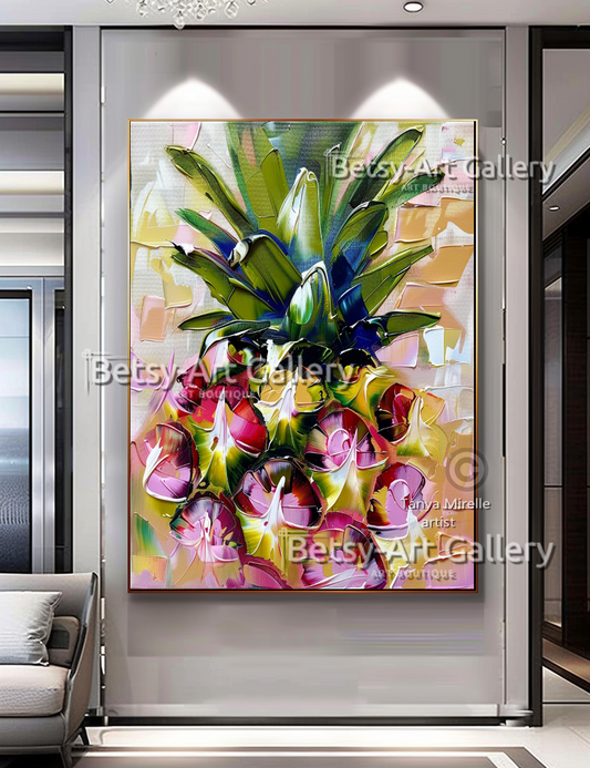 Tropical Radiance – Abstract Pineapple Textured Impasto Wall Art #77