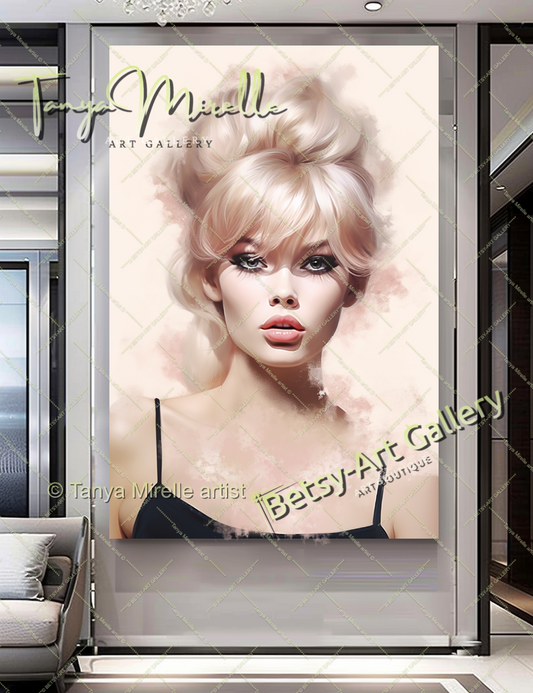 Charmant Pastel Portrait Brigitte Bardot - Modern Canvas Print