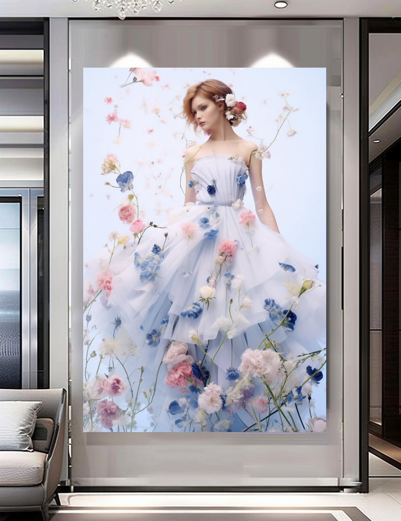 Floral Elegance in Bloom - Floral Woman Canvas Art - Romantic Print on Canvas - Luxury Canvas Wall Art – Large – Oil on Canvas – {{ product.title }} canvas artwork by Tanya Mirelle – modern wall decor – original artwork for home, living room, office, or gallery – original artwork by BETSY-ART GALLERY