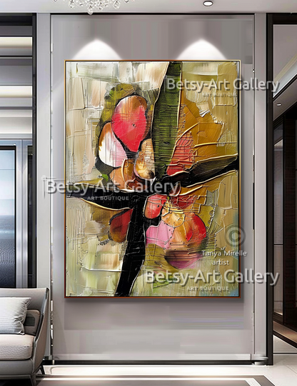 Floral Abstract Painting - Textured Impasto Wall Art #80