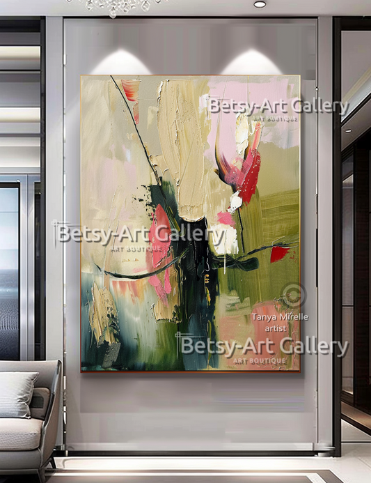 Pastel Floral Abstract Painting - Textured Impasto Wall Art #82