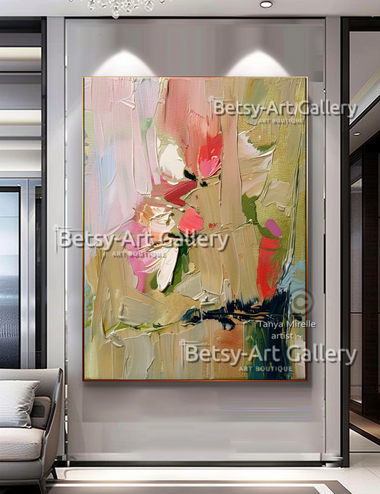 Pastel Floral Abstract Painting - Textured Impasto Wall Art #81
