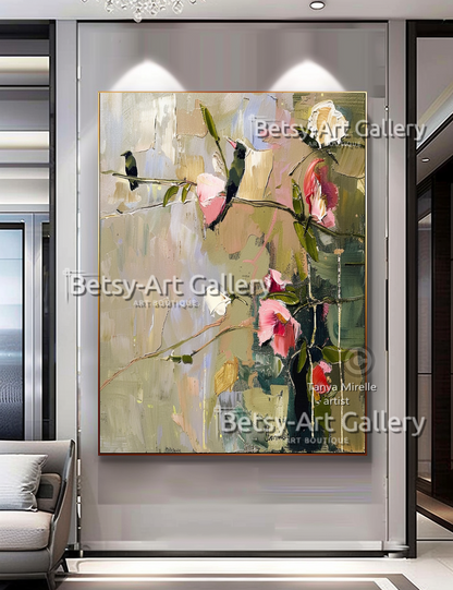 Pastel Floral Abstract Painting - Textured Impasto Wall Art #84