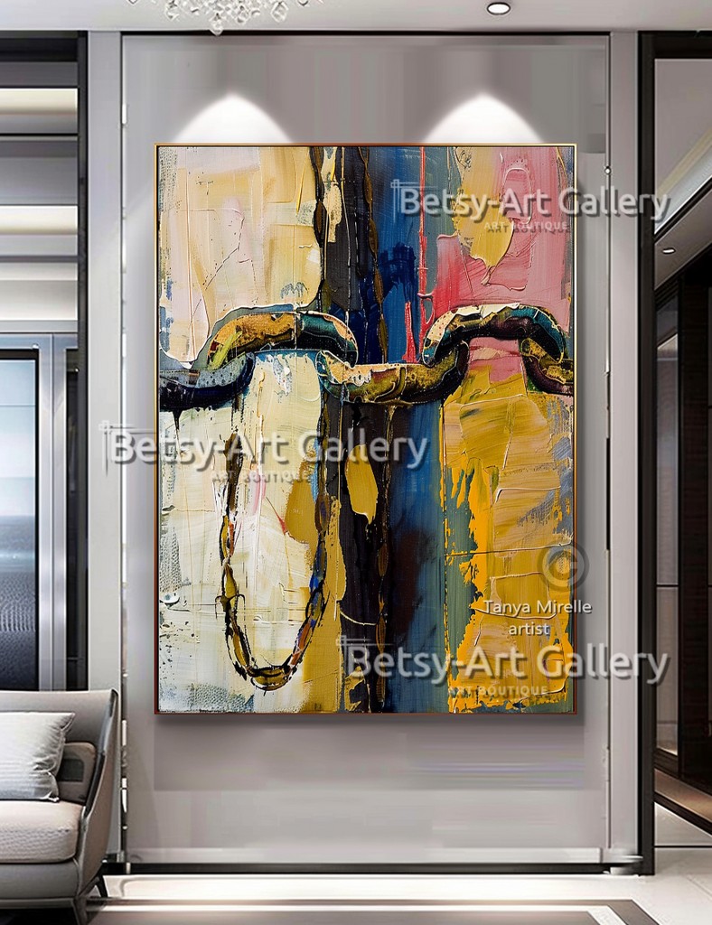 Abstract Chains Painting - Textured Impasto Wall Art #87 – Large – Oil on Canvas – {{ product.title }} canvas artwork by Tanya Mirelle – modern wall decor – original artwork for home, living room, office, or gallery – original artwork by BETSY-ART GALLERY