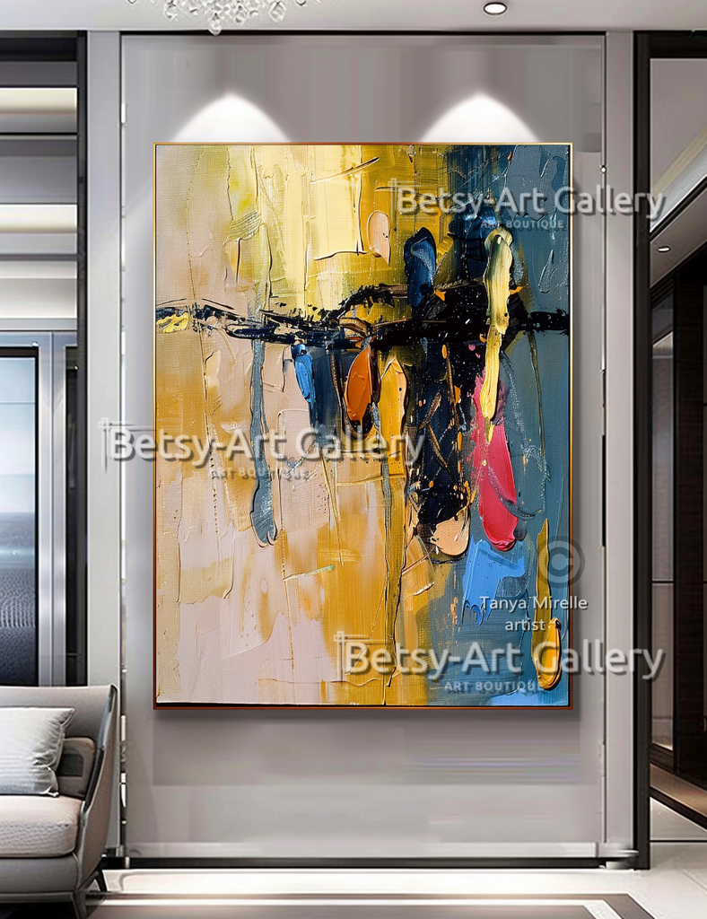 Abstract Chains Painting - Textured Impasto Wall Art #87 – Large – Oil on Canvas – {{ product.title }} canvas artwork by Tanya Mirelle – modern wall decor – original artwork for home, living room, office, or gallery – original artwork by BETSY-ART GALLERY