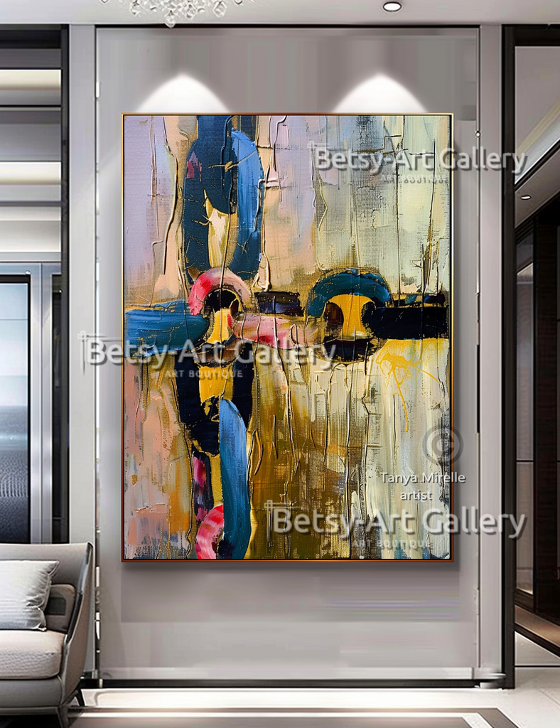 Abstract Chains Painting - Textured Impasto Wall Art #87 – Large – Oil on Canvas – {{ product.title }} canvas artwork by Tanya Mirelle – modern wall decor – original artwork for home, living room, office, or gallery – original artwork by BETSY-ART GALLERY