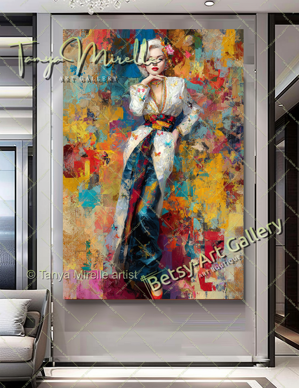 Oriental Marilyn Monroe Portrait - Vibrant Modern Canvas Print #9