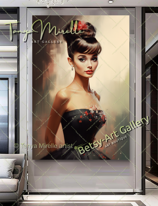 Colorful Portrait Audrey Hepburn - Modern Canvas Print