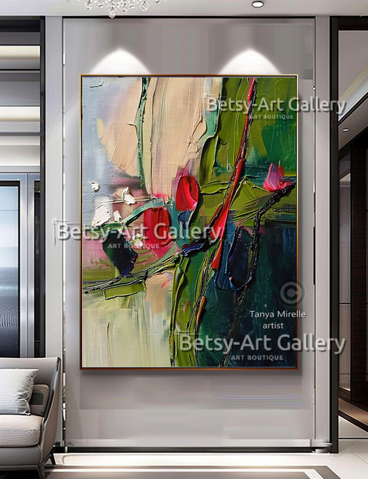 Floral Abstract Impasto Painting - Modern Textured Wall Art #54