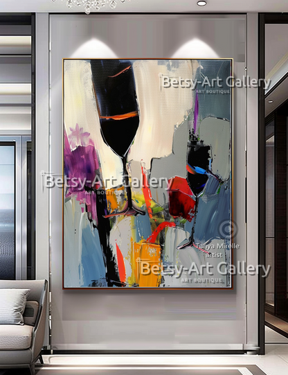 Abstract Wine Glass Composition - Textured Impasto Painting #102