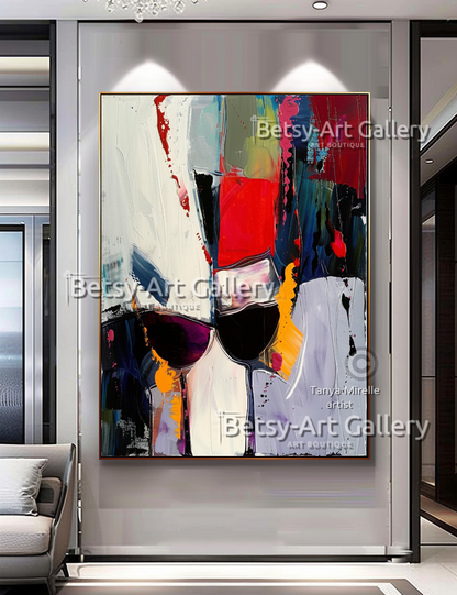 Abstract Wine Glass Composition - Textured Impasto Painting #102