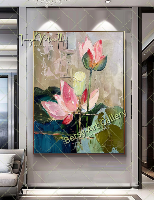 Lotus Abstract Painting – Modern Floral Wall Art #154
