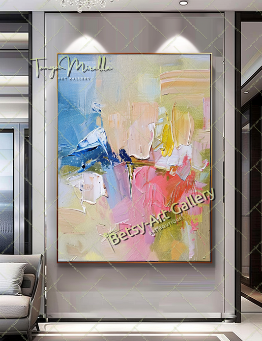 Soft Pastel Abstract Painting – Large Modern Wall Art #150