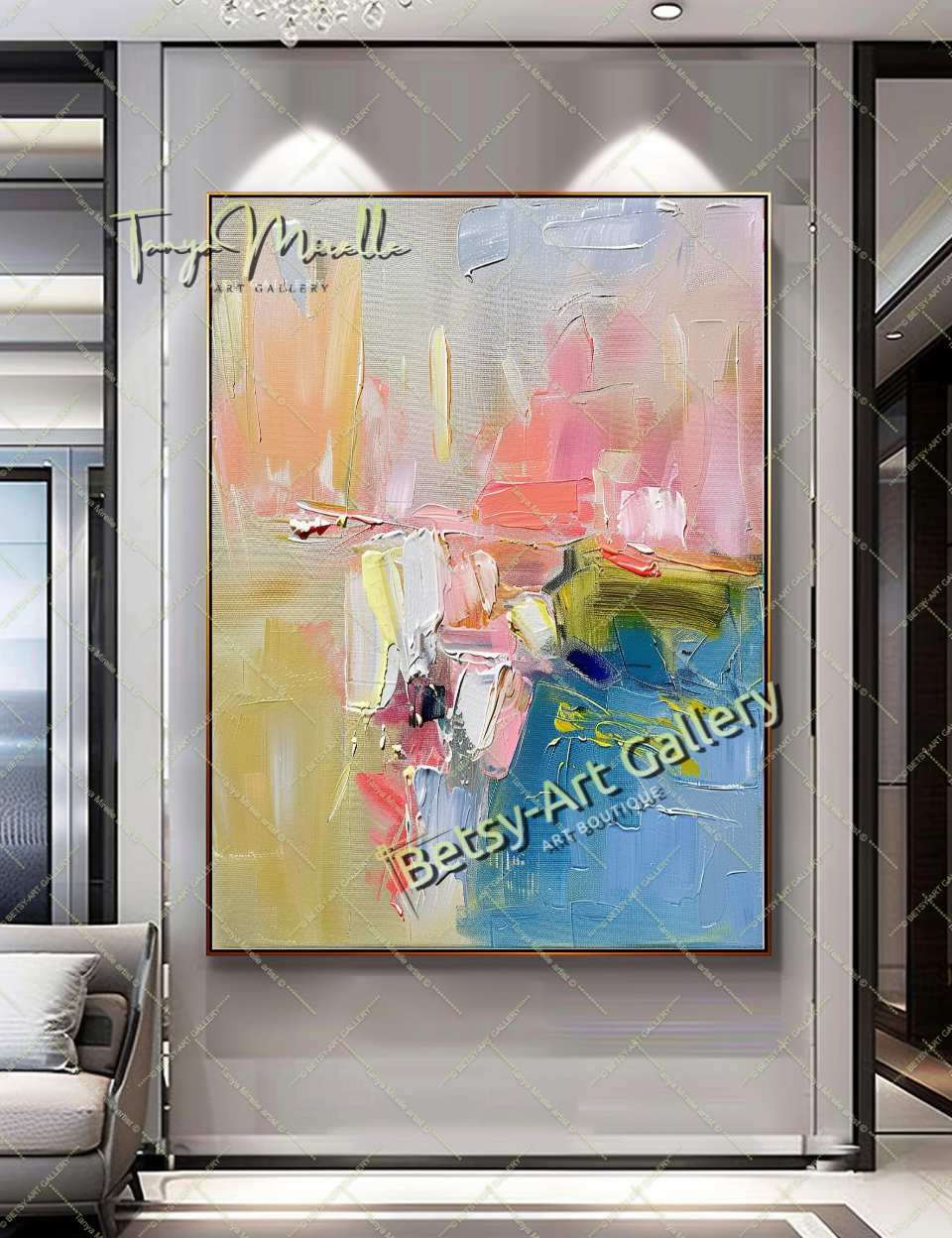 Soft Pastel Abstract Painting – Large Modern Wall Art #150