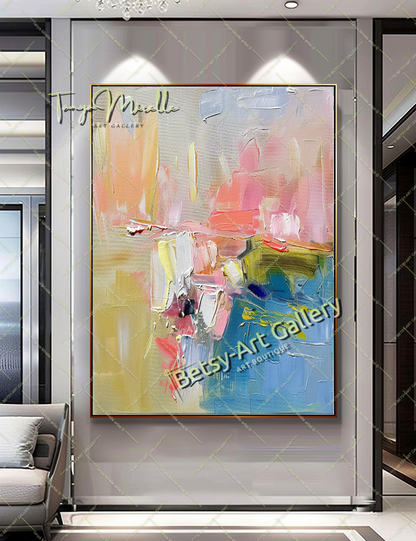 Soft Pastel Abstract Painting – Large Modern Wall Art #150