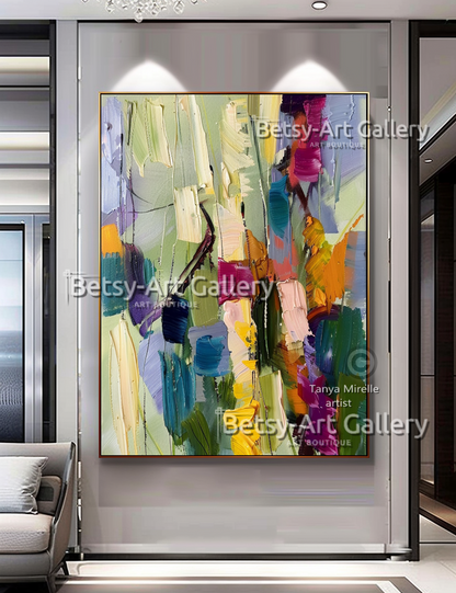 Vibrant Floral Impasto Oil Painting – Colorful Abstract Wall Art #112