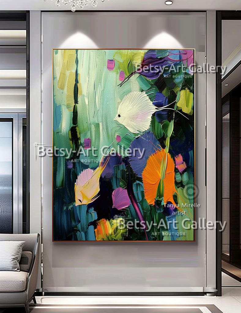 Caribbean Drift – Vibrant Underwater Symphony – Textured Abstract Wall Art #117 – Large – Oil on Canvas – {{ product.title }} canvas artwork by Tanya Mirelle – modern wall decor – original artwork for home, living room, office, or gallery – original artwork by BETSY-ART GALLERY