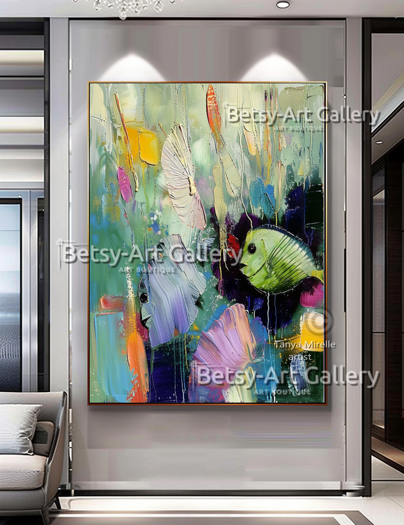 Caribbean Drift – Vibrant Underwater Symphony – Textured Abstract Wall Art #117 – Large – Oil on Canvas – {{ product.title }} canvas artwork by Tanya Mirelle – modern wall decor – original artwork for home, living room, office, or gallery – original artwork by BETSY-ART GALLERY