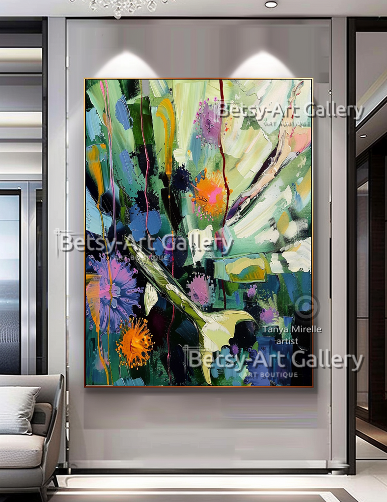 Caribbean Drift – Vibrant Underwater Symphony – Textured Abstract Wall Art #117 – Large – Oil on Canvas – {{ product.title }} canvas artwork by Tanya Mirelle – modern wall decor – original artwork for home, living room, office, or gallery – original artwork by BETSY-ART GALLERY